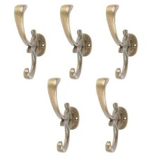 5x Ornamental Hat & Coat Hook Cast Iron Vintage Style W30mm x H130mm Brass