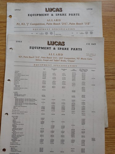 Allard lucas parts lists - allard, 1954