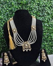 Pakistani Layered Long Mala Set Crystals Stones Dori pearl gajra handmade 