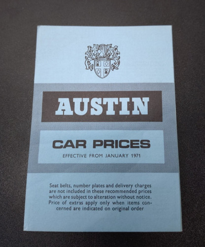 Austin price list 1971 - price, mini