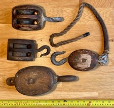 Antique oak pulley block from