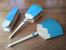 Antique Art Deco Bizarre Pattern 1920s Vanity Set Mirror Brush Dressing Table
