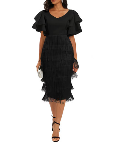 Ladies fringe tiered neck - ladies, v-neck