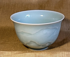 LIGHT GREEN GLAZE TEA OR SAKI CUP WITH LANDSCAPE