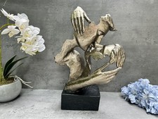 Bronzed Abstract Sculpture Silhouette Ornament Kissing Couple Lovers Statue 37cm