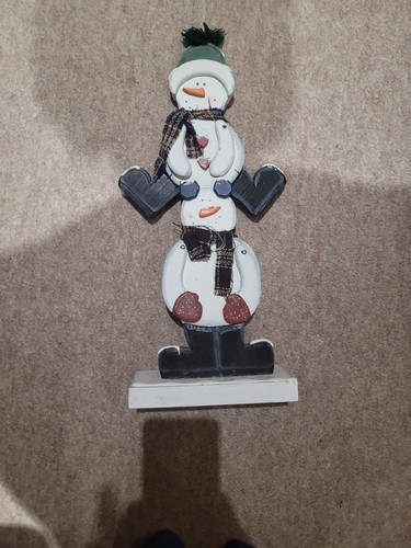 Wooden snowman xmas ornament - wooden,