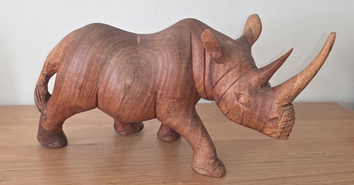 Hand carved wooden rhinoceros - wooden,