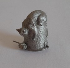 Pewter Thimble Collection - Cat on Thimble with Moving Mouse