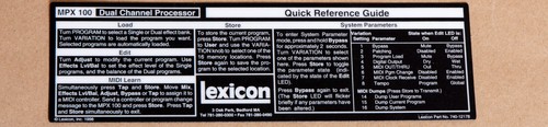 Lexicon mpx100 quick reference - mpx100,