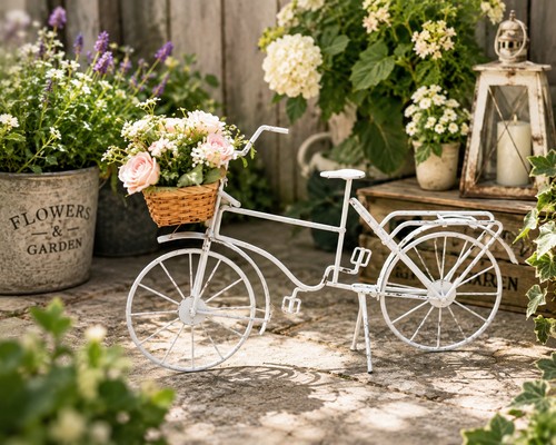Vintage white metal bicycle - metal,