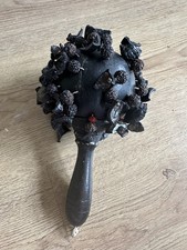 Vintage Unique Natural Coconut Pieces Beaded Maraca Shaker Percussion Instrument