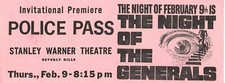 Police Pass Feb 9 1967 Night Of The Generals Invitational Premiere Movie Ticket