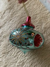 Large Vintage Glass Christmas Tree Bauble With 3 Reflective Indents