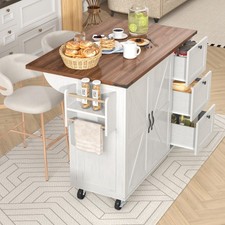 Rolling Kitchen Island Cart with Extendable Worktop, Storage Cabinet & Drawers