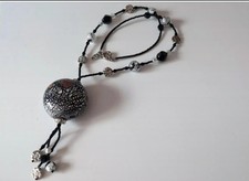 Vintage Antica Murrina Silver Foil Glass  Mixed Bead Necklace Chic Y Drop Tassel