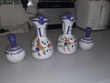 Pretty Ceramic Oil/vinegar Salt & Pepper Pots,  blue and white with flowers