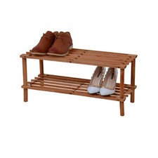 2 TIER WALNUT WOODEN SHOE RACK FOOTWEAR STORAGE ORGANISER UNIT SHELF STRONG NEW