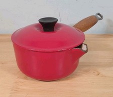 Vintage Le Creuset Cast Iron Enamelled 14cm Saucepan And Lid In Red