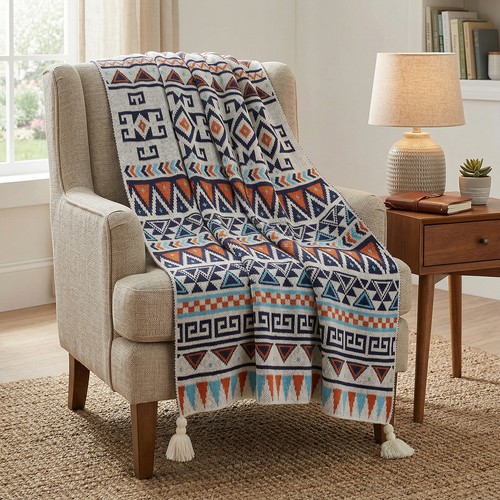 Boho knitted throw blanket - throw,