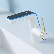 LED Light Basin Faucet with Temperature Display Hot Cold Mixer Tap Bathroom
