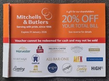 Mitchells & Butlers 20% Off Vouchers. Miller & Carter, Harvester, Toby Etc