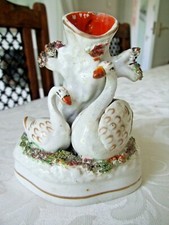 Antique Staffordshire Pottery Swan Spill Vase (Repaired)