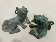 Two Small Metal Temple Dogs