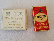 2 x Vintage Cardboard Cigarette Boxes - De Reszke Minors & Craven A