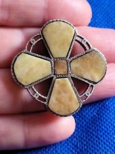VINTAGE STERLING SILVER IONA GREEN MARBLE AGATE CROSS BROOCH