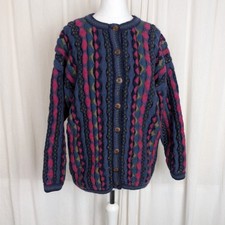 Tulchan Vintage 100% Wool Crazy 3D Textured Knit Cardigan Funky Womens S/M 90s 