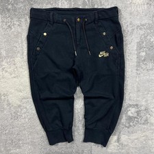 Vintage Y2K Nike Capri Sweat pants UK 10 shorts 00s Black Gold embroidered