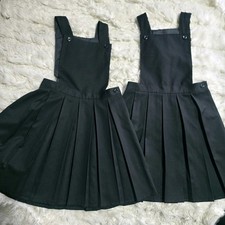 2 Girls 15-16-17 years black School Uniform box pleat Pinafore Dress RRP£26