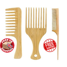 Natural Bamboo Hair Comb | Anti-Static Wide Tooth Wood Comb | Afro Fork Brush UK