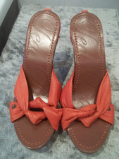 Ted Baker Coral slip on Leather twist knot mules UK Size 6 BNWOT wooden heeled