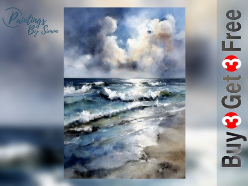 Stormy sea watercolor print - sea,