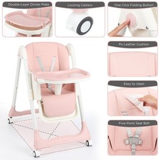 4 in1 Folding Baby High Chair, Adjustable Toddlers Highchair with 4 Wheels Ldqrx