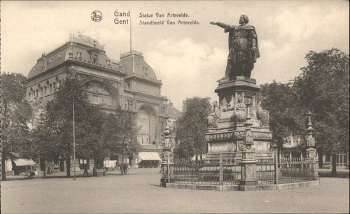 Vintage postcard statue - vintage, van