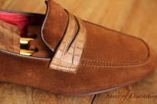 Jeffery West Brown Suede Moc Crocodile Skin Loafers Shoes Men's UK 7 US 8 EU 41
