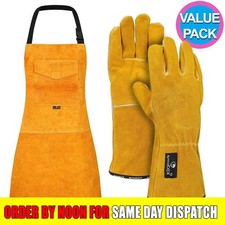 ArmaWEAR Welding Apron & Gloves Set Leather Flame Heat Resistant MIG ARC S–2XL