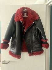 NWOT Urbancode TK Maxx red black aviator fur faux leather coat jacket UK 10