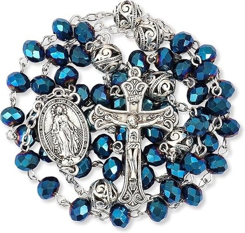 Blue crystal beads rosary - crystal,