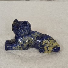 Vintage Carved Lapis Lazuli Cat Figurine Ornament 2.9" 75.7g