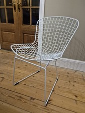 Vintage HARRY BERTOIA Style White Wire Mesh Side Chair Seat