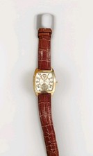 Marcel Drucker Automatic Watch - Gold Tone Tonneau Case & Red Leather Open Heart