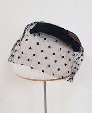 The Vintage Fabric Market Fascinator Black Polka Dot Veil Headband Gold Bow
