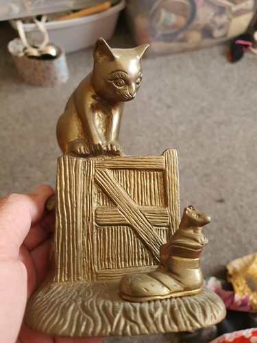 Vintage solid brass cat - vintage,