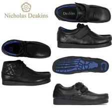 Nicholas Deakins Kids Boys Leather Moccasin Strap Fastening Black Flat Heel Boot