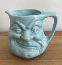 2 two FACED JUG BEFORE AND AFTER  SHAVING WATER JUG GREEN CERAMIC ENGLAND