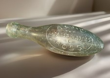Victorian Hamilton- Torpedo Carbonated Water Embossed Aqua Glass Bottle C. 1880