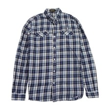 Aertex Check Shirt Mens Small S Blue White Long Sleeve Button Down Mod Oxford